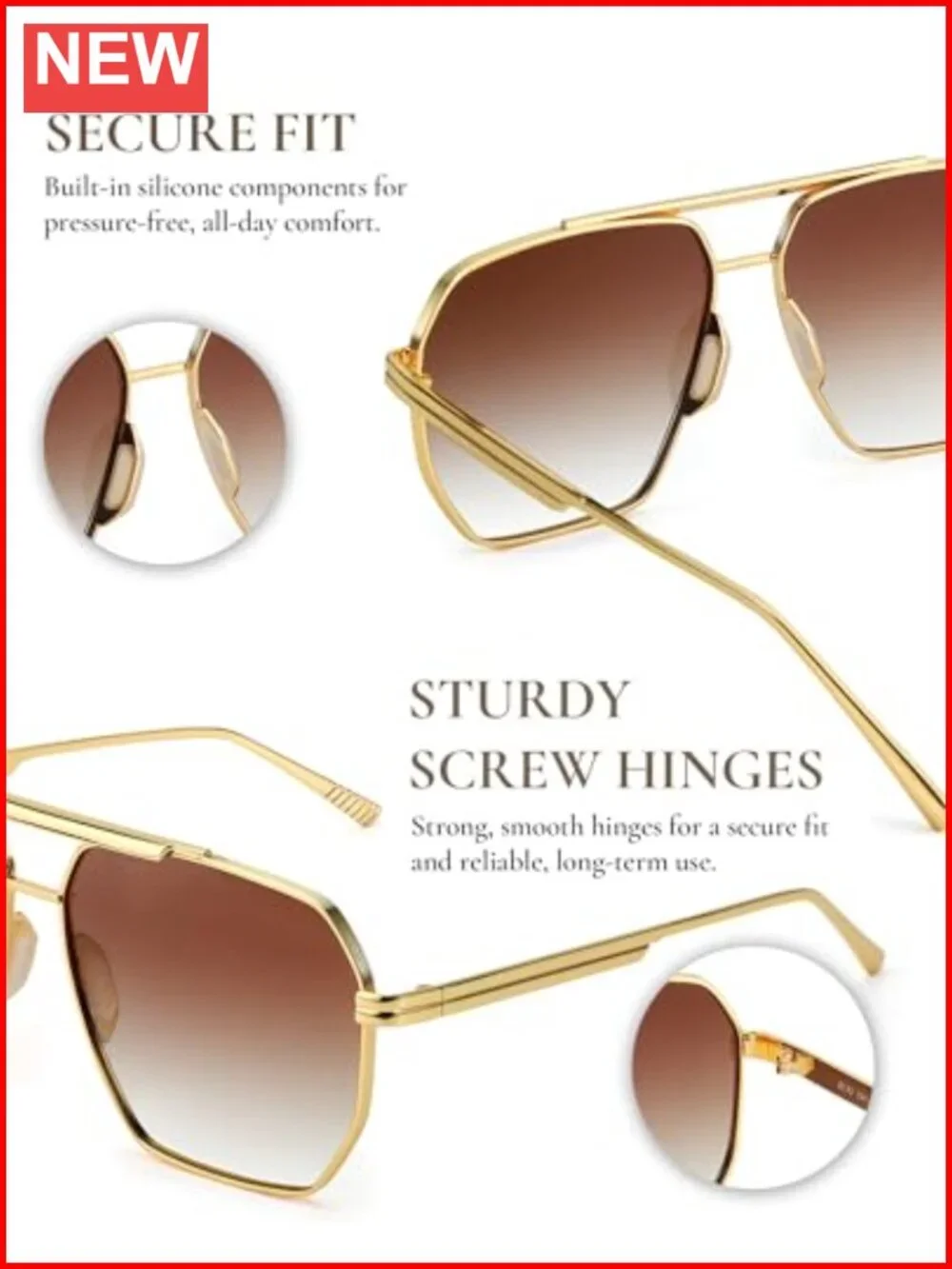 Oversized Square Aviator Sunglasses for Women Men Polarized UV400 Fashion Trendy